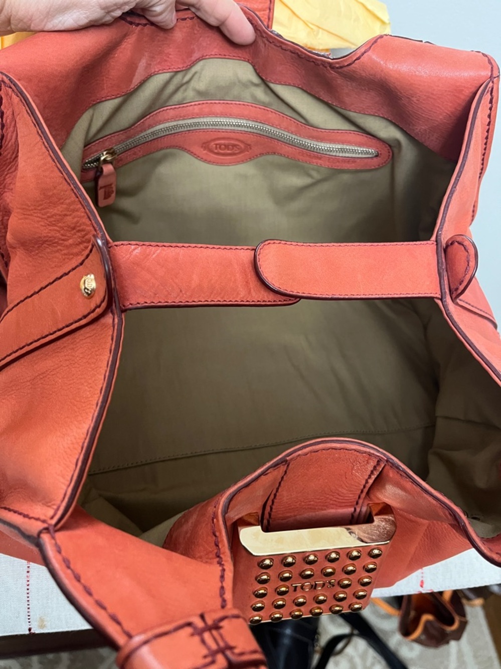 Tod's  nubuck Leather Shoulder Bag with Gold Hardware - Picture 8 of 16